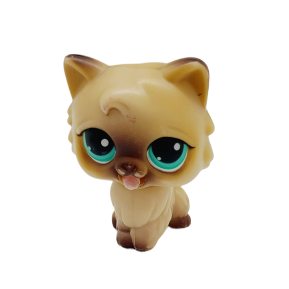 Littlest Pet Shop 60 Persian Cat Tan Brown Teal Eyes Tongue Out Hasbro LPS